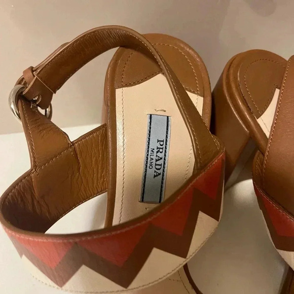 Prada Leather Colorblock Pattern Slingback brown and tan color Sandals - Picture 3 of 16